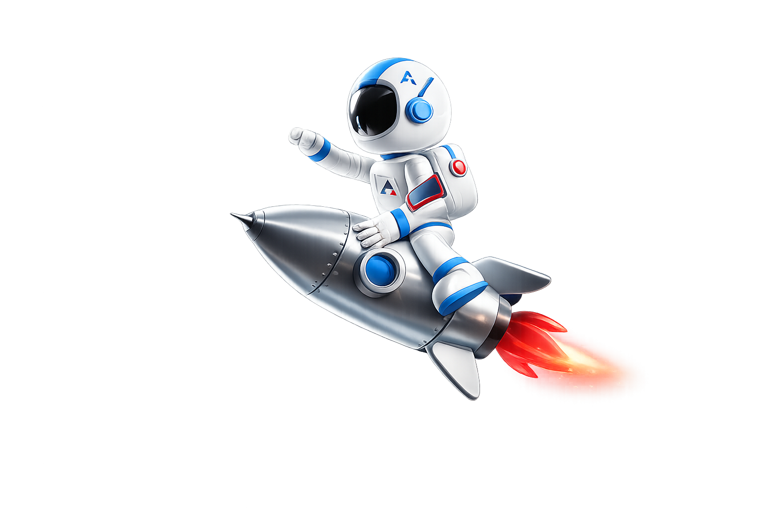 Robot riding a rocket — skyrocket your business